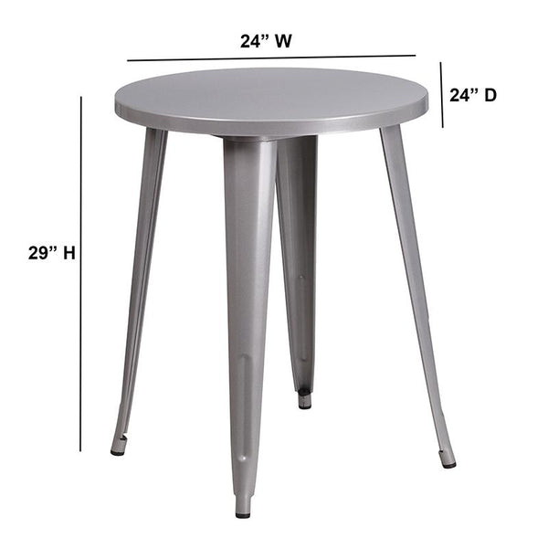 Flash Furniture 24'' Round Silver Metal Indoor-Outdoor Table - CH-51080-29-SIL-GG