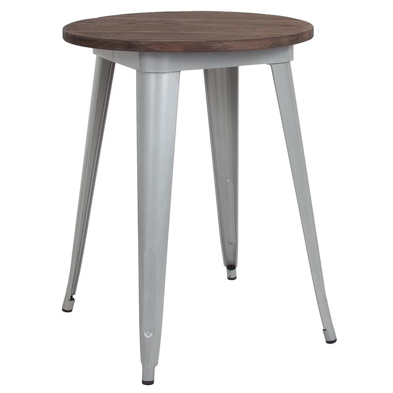 Flash Furniture 24" Round Silver Metal Indoor Table with Walnut Rustic Wood Top - CH-51080-29M1-SIL-GG