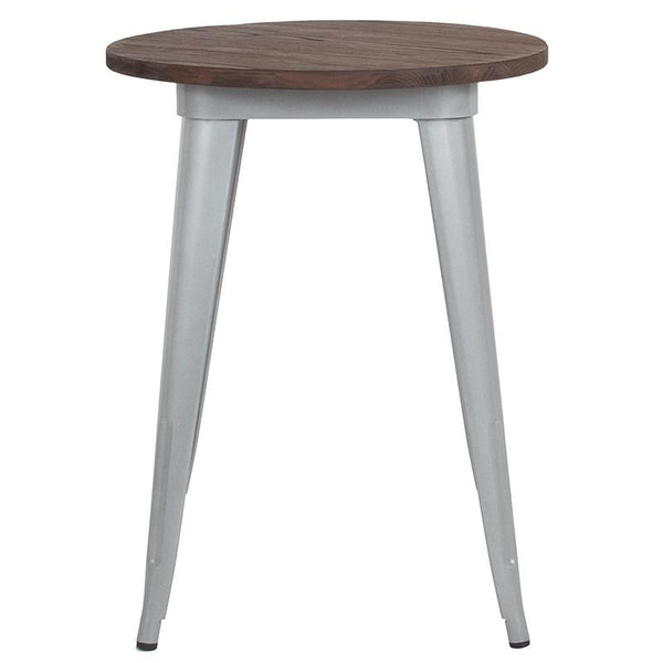 Flash Furniture 24" Round Silver Metal Indoor Table with Walnut Rustic Wood Top - CH-51080-29M1-SIL-GG