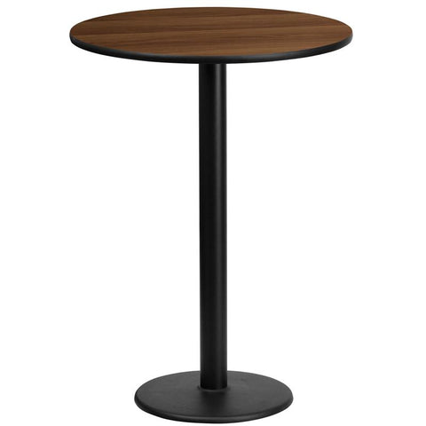 Flash Furniture 24'' Round Walnut Laminate Table Top with 18'' Round Bar Height Table Base - XU-RD-24-WALTB-TR18B-GG