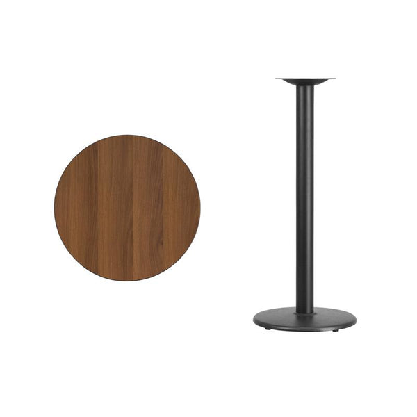 Flash Furniture 24'' Round Walnut Laminate Table Top with 18'' Round Bar Height Table Base - XU-RD-24-WALTB-TR18B-GG