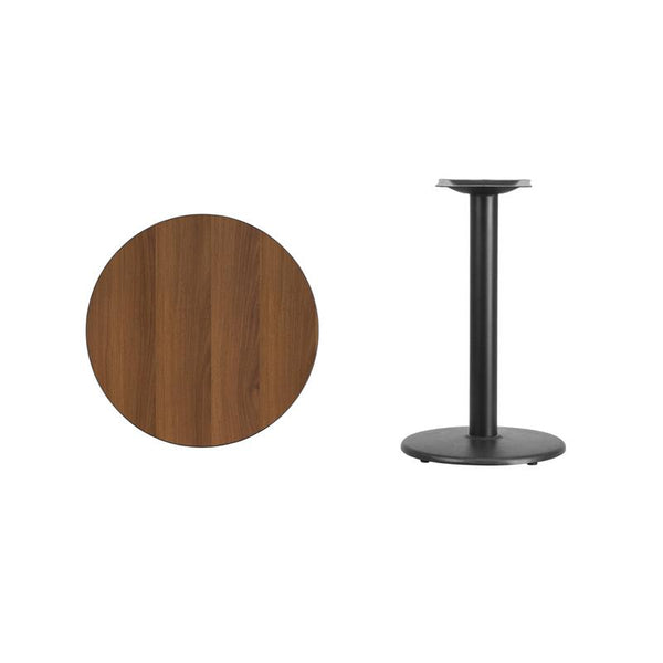 Flash Furniture 24'' Round Walnut Laminate Table Top with 18'' Round Table Height Base - XU-RD-24-WALTB-TR18-GG