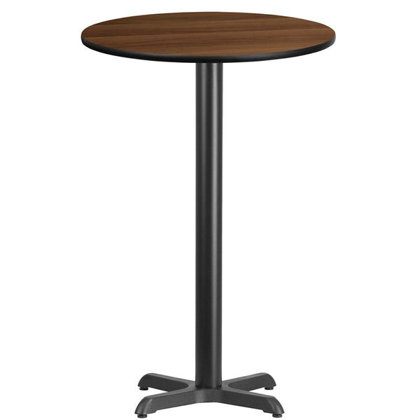 Flash Furniture 24'' Round Walnut Laminate Table Top with 22'' x 22'' Bar Height Table Base - XU-RD-24-WALTB-T2222B-GG
