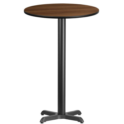 Flash Furniture 24'' Round Walnut Laminate Table Top with 22'' x 22'' Bar Height Table Base - XU-RD-24-WALTB-T2222B-GG