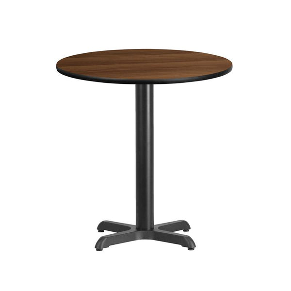Flash Furniture 24'' Round Walnut Laminate Table Top with 22'' x 22'' Table Height Base - XU-RD-24-WALTB-T2222-GG