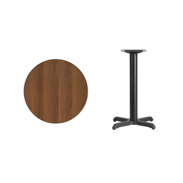 Flash Furniture 24'' Round Walnut Laminate Table Top with 22'' x 22'' Table Height Base - XU-RD-24-WALTB-T2222-GG