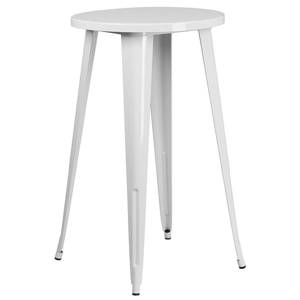 Flash Furniture 24'' Round White Metal Indoor-Outdoor Bar Table Set with 2 Square Seat Backless Stools - CH-51080BH-2-30SQST-WH-GG