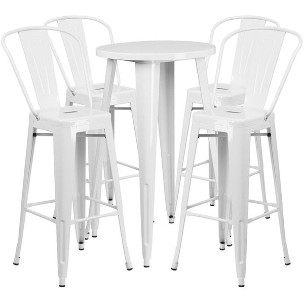 Flash Furniture 24'' Round White Metal Indoor-Outdoor Bar Table Set with 4 Cafe Stools - CH-51080BH-4-30CAFE-WH-GG