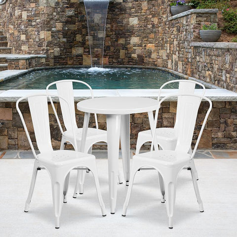 Flash Furniture 24'' Round White Metal Indoor-Outdoor Table Set with 4 Cafe Chairs - CH-51080TH-4-18CAFE-WH-GG