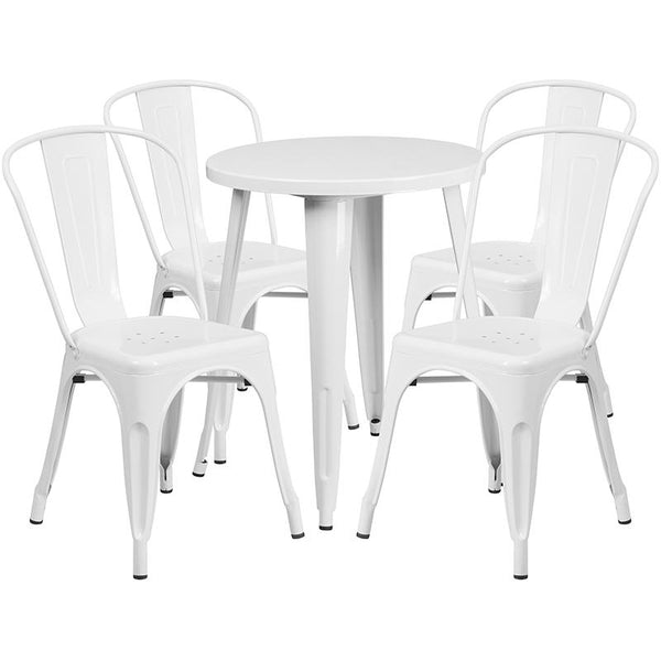 Flash Furniture 24'' Round White Metal Indoor-Outdoor Table Set with 4 Cafe Chairs - CH-51080TH-4-18CAFE-WH-GG