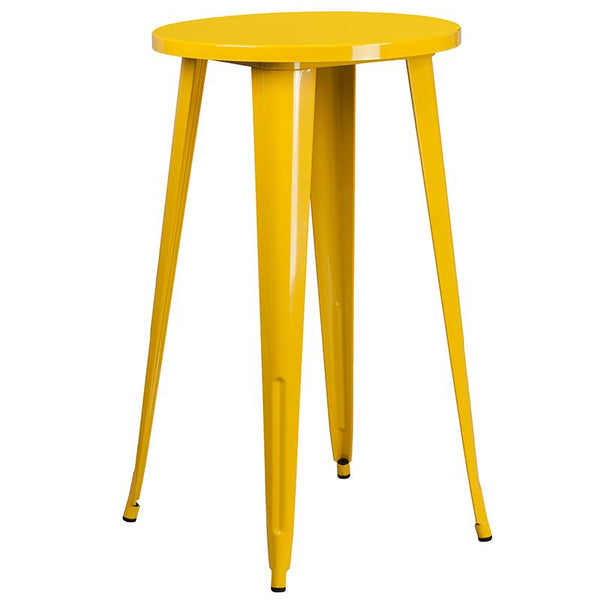 Flash Furniture 24'' Round Yellow Metal Indoor-Outdoor Bar Table Set with 2 Vertical Slat Back Stools - CH-51080BH-2-30VRT-YL-GG