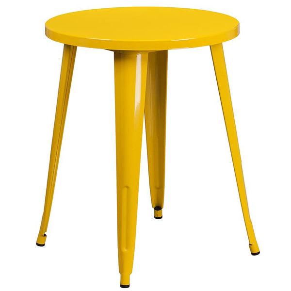 Flash Furniture 24'' Round Yellow Metal Indoor-Outdoor Table Set with 2 Vertical Slat Back Chairs - CH-51080TH-2-18VRT-YL-GG