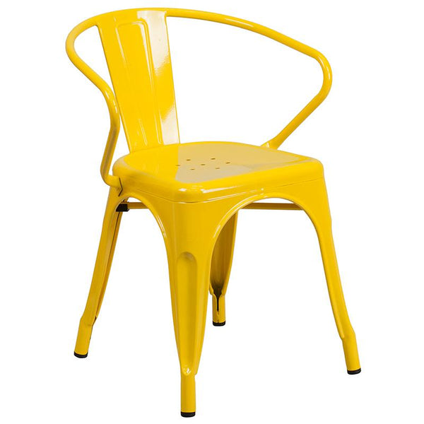 Flash Furniture 24'' Round Yellow Metal Indoor-Outdoor Table Set with 4 Arm Chairs - CH-51080TH-4-18ARM-YL-GG