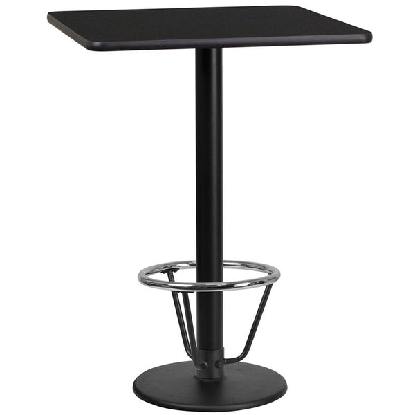 Flash Furniture 24'' Square Black Laminate Table Top with 18'' Round Bar Height Table Base and Foot Ring - XU-BLKTB-2424-TR18B-3CFR-GG