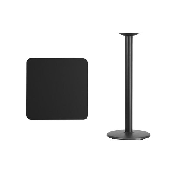 Flash Furniture 24'' Square Black Laminate Table Top with 18'' Round Bar Height Table Base - XU-BLKTB-2424-TR18B-GG