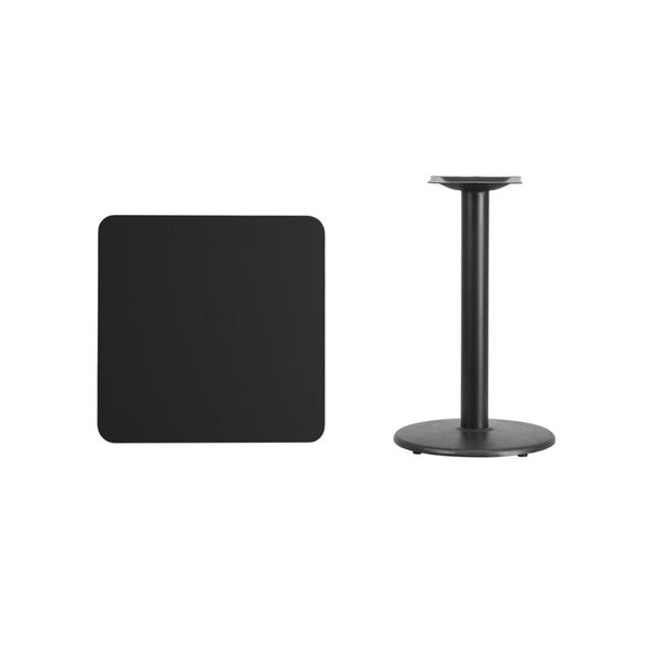 Flash Furniture 24'' Square Black Laminate Table Top with 18'' Round Table Height Base - XU-BLKTB-2424-TR18-GG