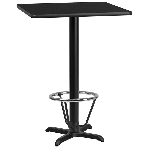 Flash Furniture 24'' Square Black Laminate Table Top with 22'' x 22'' Bar Height Table Base and Foot Ring - XU-BLKTB-2424-T2222B-3CFR-GG