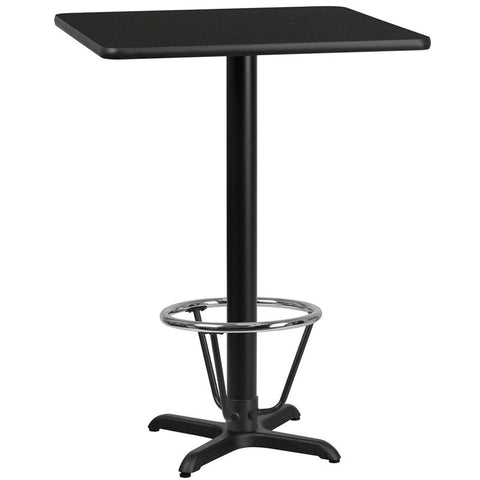 Flash Furniture 24'' Square Black Laminate Table Top with 22'' x 22'' Bar Height Table Base and Foot Ring - XU-BLKTB-2424-T2222B-3CFR-GG