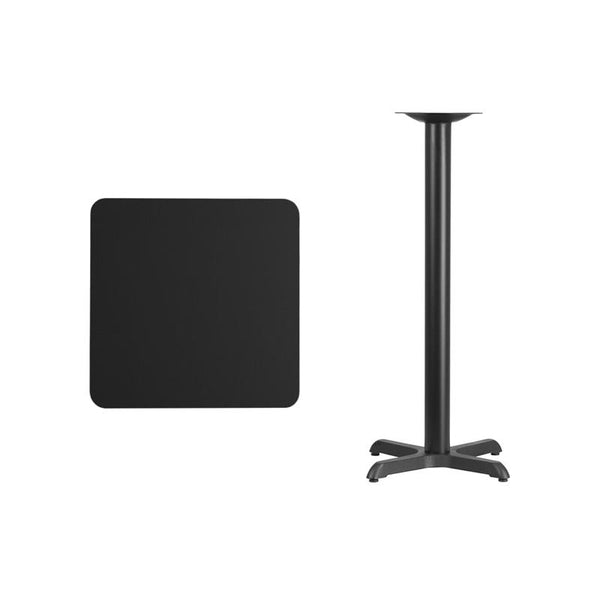 Flash Furniture 24'' Square Black Laminate Table Top with 22'' x 22'' Bar Height Table Base - XU-BLKTB-2424-T2222B-GG