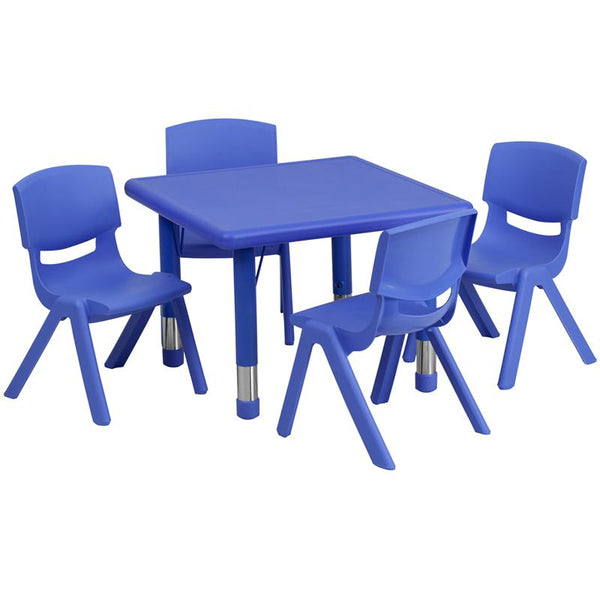 Flash Furniture 24'' Square Blue Plastic Height Adjustable Activity Table Set with 4 Chairs - YU-YCX-0023-2-SQR-TBL-BLUE-E-GG