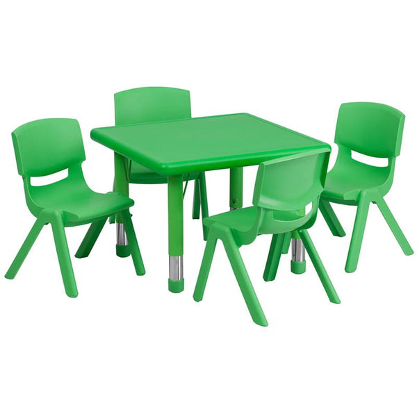 Flash Furniture 24'' Square Green Plastic Height Adjustable Activity Table Set with 4 Chairs - YU-YCX-0023-2-SQR-TBL-GREEN-E-GG