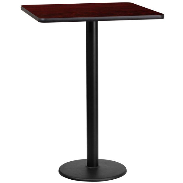 Flash Furniture 24'' Square Mahogany Laminate Table Top with 18'' Round Bar Height Table Base - XU-MAHTB-2424-TR18B-GG