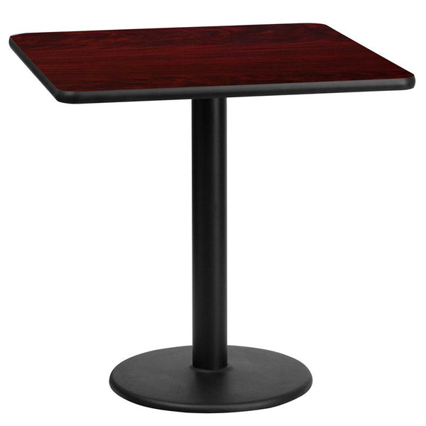 Flash Furniture 24'' Square Mahogany Laminate Table Top with 18'' Round Table Height Base - XU-MAHTB-2424-TR18-GG