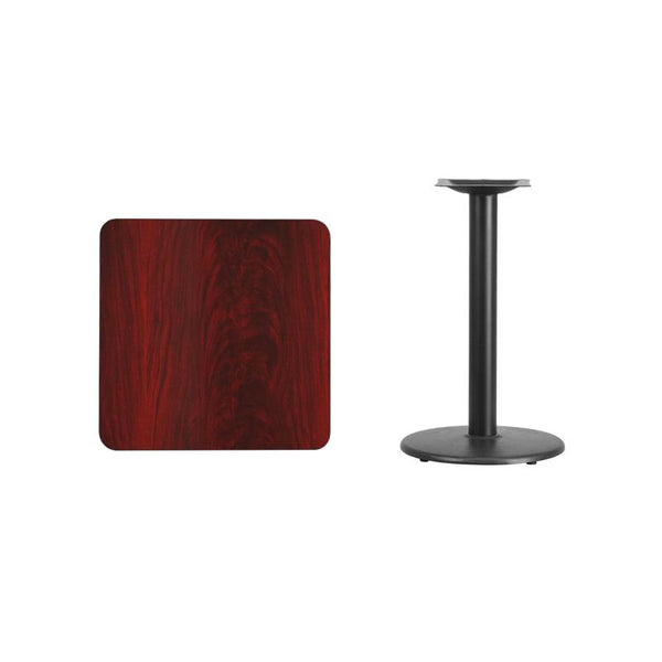 Flash Furniture 24'' Square Mahogany Laminate Table Top with 18'' Round Table Height Base - XU-MAHTB-2424-TR18-GG