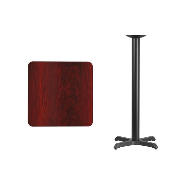 Flash Furniture 24'' Square Mahogany Laminate Table Top with 22'' x 22'' Bar Height Table Base - XU-MAHTB-2424-T2222B-GG