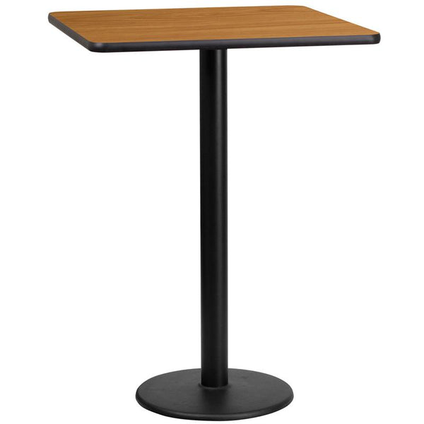 Flash Furniture 24'' Square Natural Laminate Table Top with 18'' Round Bar Height Table Base - XU-NATTB-2424-TR18B-GG