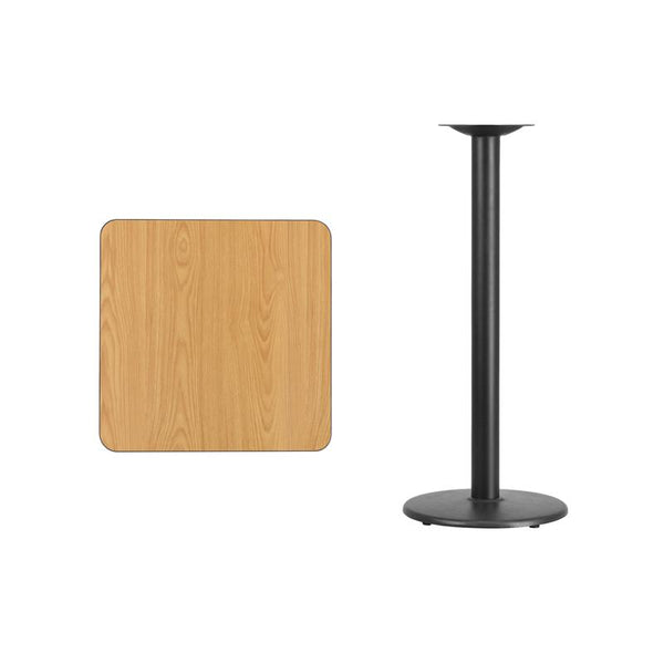 Flash Furniture 24'' Square Natural Laminate Table Top with 18'' Round Bar Height Table Base - XU-NATTB-2424-TR18B-GG