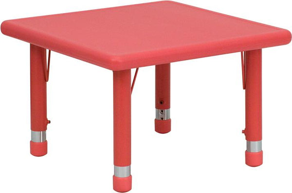 Flash Furniture 24'' Square Red Plastic Height Adjustable Activity Table - YU-YCX-002-2-SQR-TBL-RED-GG