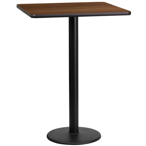 Flash Furniture 24'' Square Walnut Laminate Table Top with 18'' Round Bar Height Table Base - XU-WALTB-2424-TR18B-GG