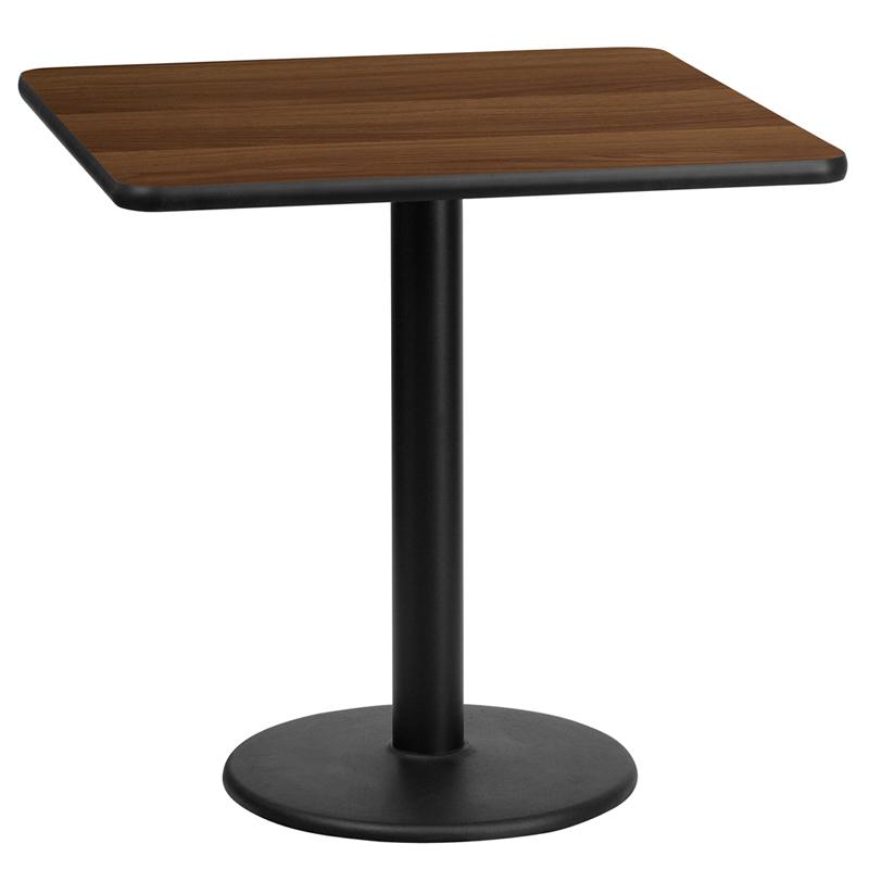 Flash Furniture 24'' Square Walnut Laminate Table Top with 18'' Round Table Height Base - XU-WALTB-2424-TR18-GG