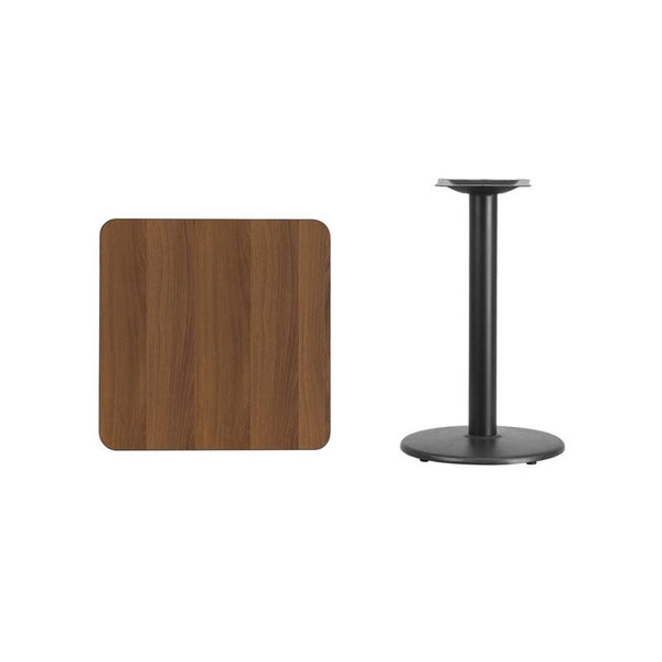 Flash Furniture 24'' Square Walnut Laminate Table Top with 18'' Round Table Height Base - XU-WALTB-2424-TR18-GG