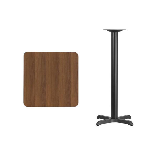 Flash Furniture 24'' Square Walnut Laminate Table Top with 22'' x 22'' Bar Height Table Base - XU-WALTB-2424-T2222B-GG