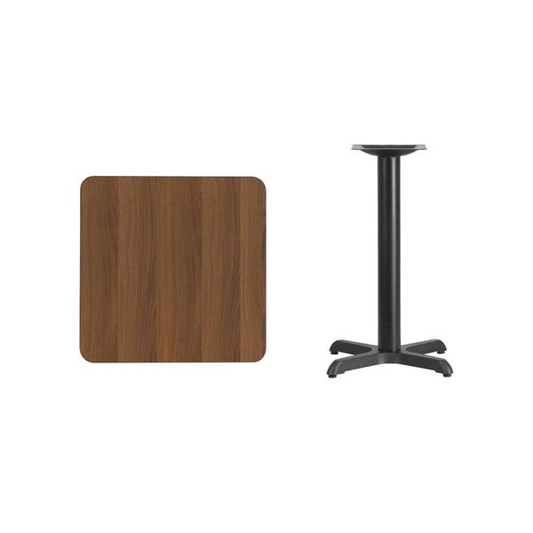 Flash Furniture 24'' Square Walnut Laminate Table Top with 22'' x 22'' Table Height Base - XU-WALTB-2424-T2222-GG