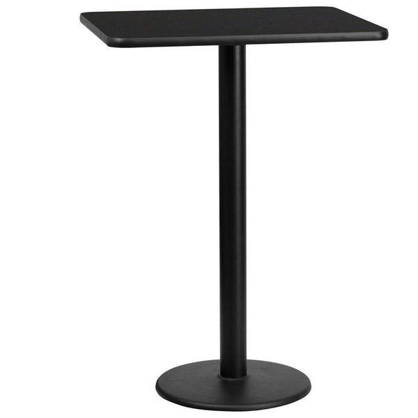 Flash Furniture 24'' x 30'' Rectangular Black Laminate Table Top with 18'' Round Bar Height Table Base - XU-BLKTB-2430-TR18B-GG