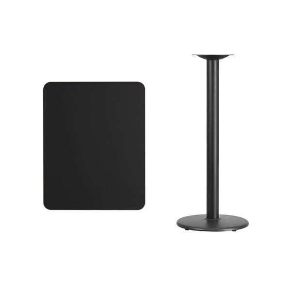 Flash Furniture 24'' x 30'' Rectangular Black Laminate Table Top with 18'' Round Bar Height Table Base - XU-BLKTB-2430-TR18B-GG