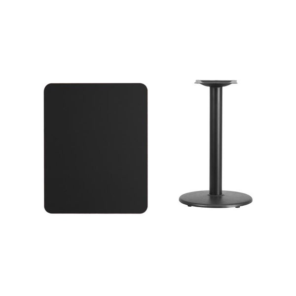 Flash Furniture 24'' x 30'' Rectangular Black Laminate Table Top with 18'' Round Table Height Base - XU-BLKTB-2430-TR18-GG