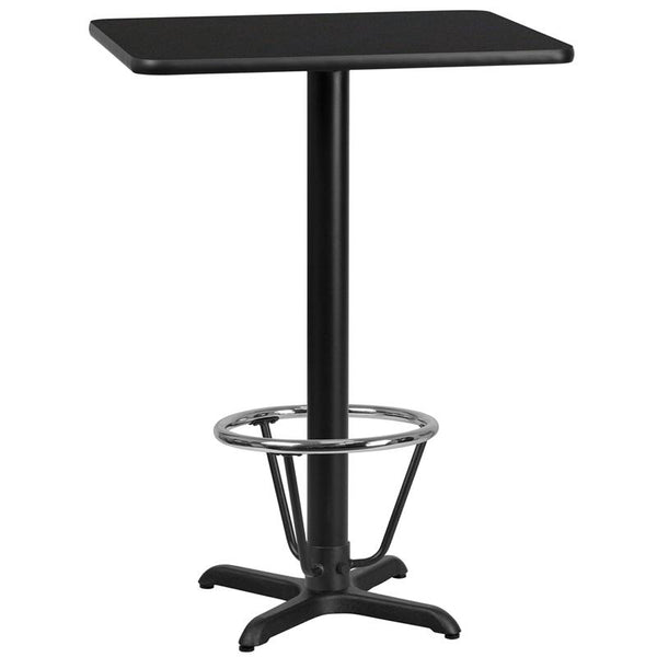 Flash Furniture 24'' x 30'' Rectangular Black Laminate Table Top with 22'' x 22'' Bar Height Table Base and Foot Ring - XU-BLKTB-2430-T2222B-3CFR-GG