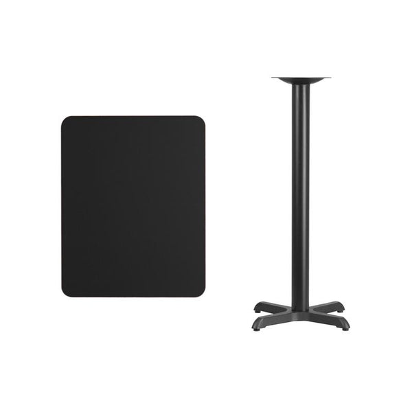 Flash Furniture 24'' x 30'' Rectangular Black Laminate Table Top with 22'' x 22'' Bar Height Table Base - XU-BLKTB-2430-T2222B-GG