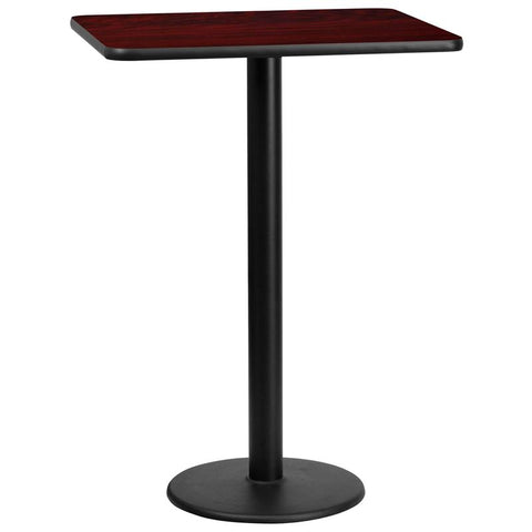 Flash Furniture 24'' x 30'' Rectangular Mahogany Laminate Table Top with 18'' Round Bar Height Table Base - XU-MAHTB-2430-TR18B-GG