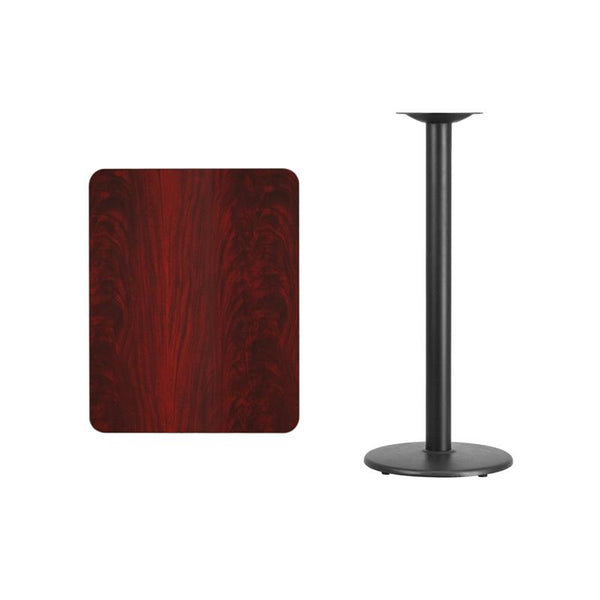 Flash Furniture 24'' x 30'' Rectangular Mahogany Laminate Table Top with 18'' Round Bar Height Table Base - XU-MAHTB-2430-TR18B-GG