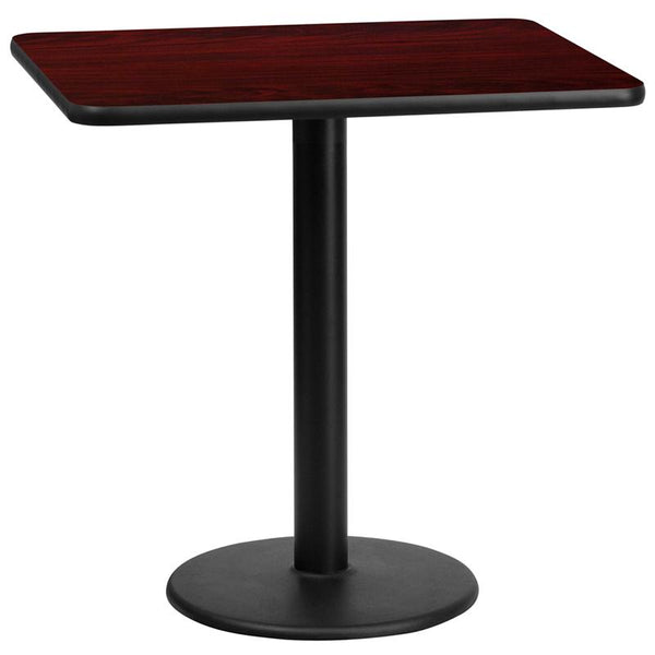 Flash Furniture 24'' x 30'' Rectangular Mahogany Laminate Table Top with 18'' Round Table Height Base - XU-MAHTB-2430-TR18-GG