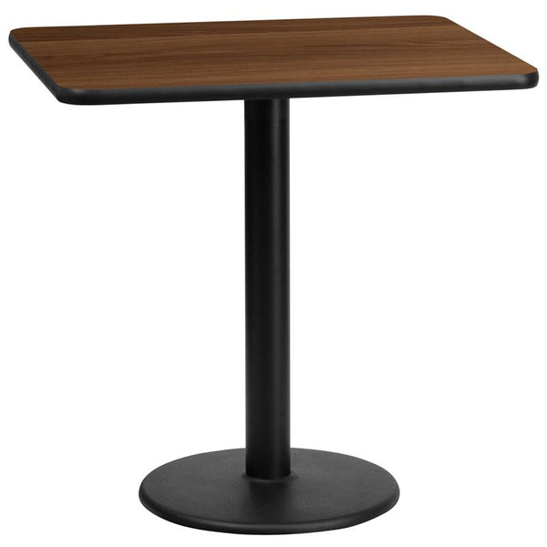 Flash Furniture 24'' x 30'' Rectangular Walnut Laminate Table Top with 18'' Round Table Height Base - XU-WALTB-2430-TR18-GG