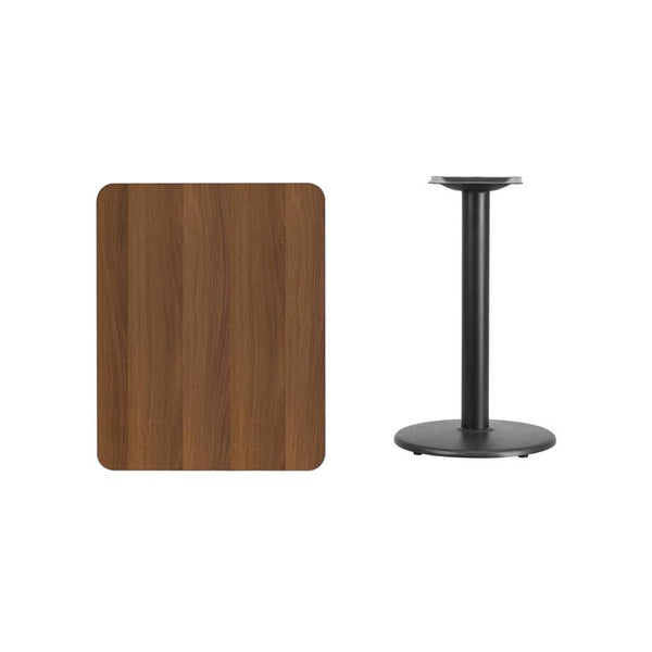 Flash Furniture 24'' x 30'' Rectangular Walnut Laminate Table Top with 18'' Round Table Height Base - XU-WALTB-2430-TR18-GG