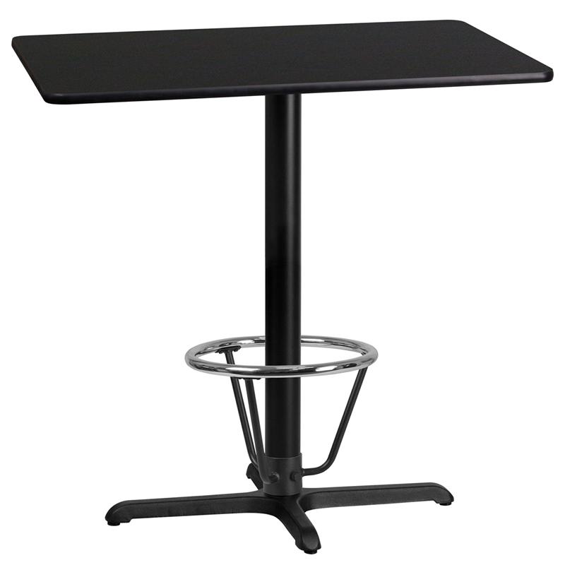 Flash Furniture 24'' x 42'' Rectangular Black Laminate Table Top with 22'' x 30'' Bar Height Table Base and Foot Ring - XU-BLKTB-2442-T2230B-3CFR-GG