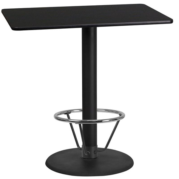 Flash Furniture 24'' x 42'' Rectangular Black Laminate Table Top with 24'' Round Bar Height Table Base and Foot Ring - XU-BLKTB-2442-TR24B-4CFR-GG