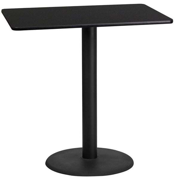 Flash Furniture 24'' x 42'' Rectangular Black Laminate Table Top with 24'' Round Bar Height Table Base - XU-BLKTB-2442-TR24B-GG
